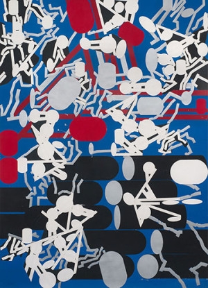 Diagrammatic Silhouette: Sculptured Activities (Choke Off), 1985, Ink on paper collage