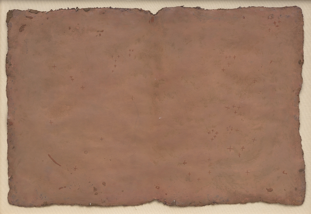 Ledger Series: Canyon de Chelley, 1977, Earth from site, rocks on muslin mounted rag paper