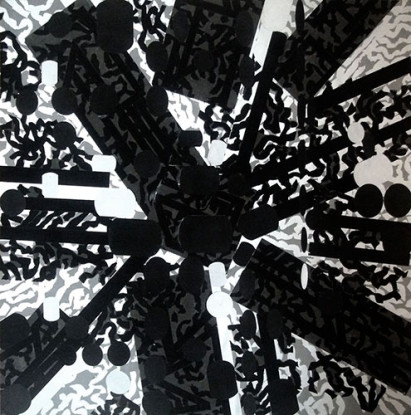 Diagrammatic Silhouette: Sculptured Activities (Black Stress), 1987, Ink on paper, cut and glued to ink on paper