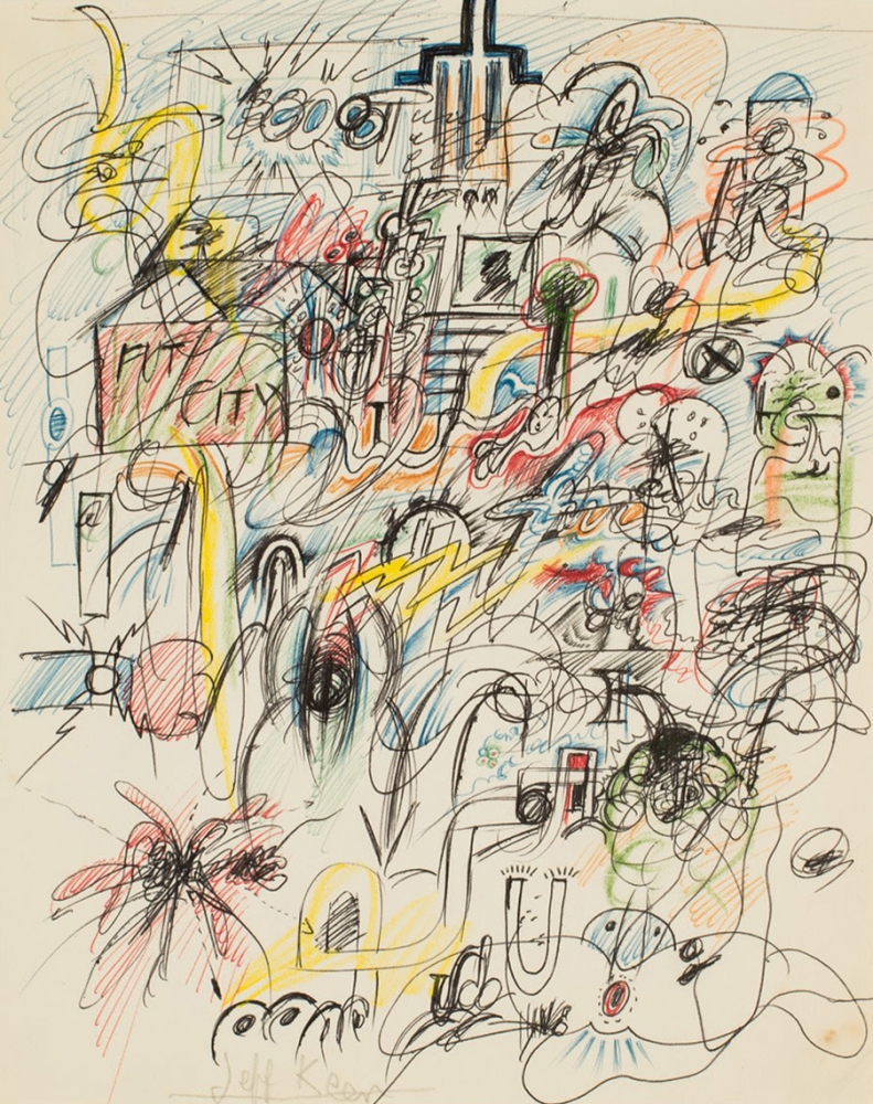 Future City, c. 1960s, Ink and colored pencil on paper