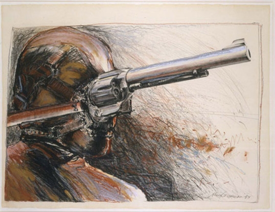 Gunhead, 1984, Pastel and oil crayon on paper