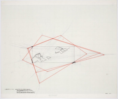Instalation Study, 1977, Ink, graphite and colored pencil on vellum and green paper