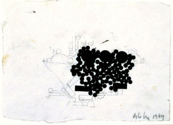 Elements Compressed by Pushing from Various Directions, 1994-95, Ink and graphite on paper