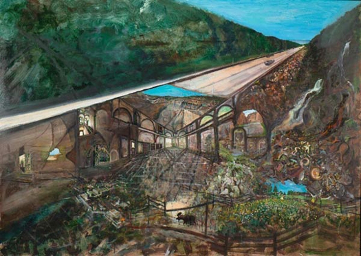 Untitled, 2007, Oil and postcard&nbsp;on wood panel