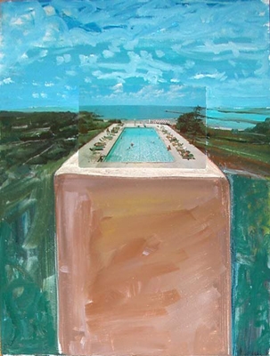 Untitled, 2007, Oil and postcard on wood panel