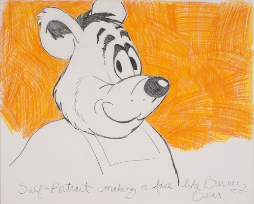 Self-Portrait Making a Face Like Barney Bear, 1975, Pencil on paper