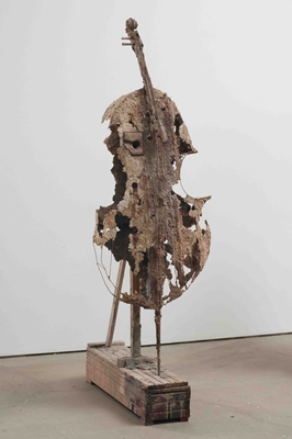 Cello #6, 2001, Unfired clay, wood and wire