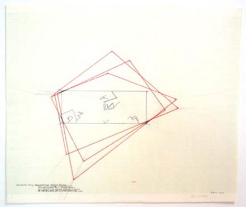 Installation Study, 1977, Ink, graphite and colored pencil on vellum and green paper