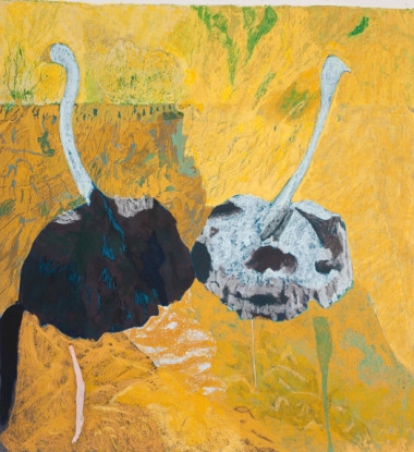 Untitled (Ostrich Couple), 2010, Soft pastel, oil pastel, colored pencil and oil&nbsp;on paper
