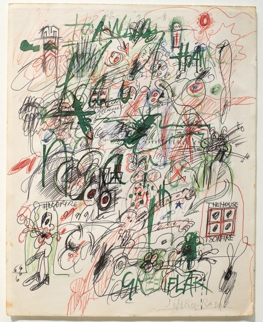 GREENFLAK (The house in on fire), c. 1960s, Ink, colored pencil, and felt tip on paper