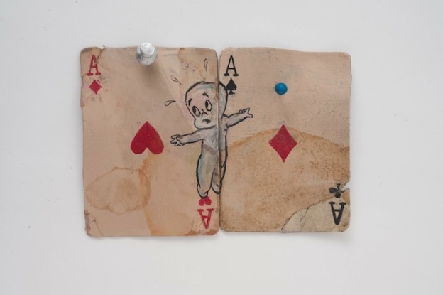 Casper Between 2 Cheating Aces, 2011, Paint, pencil, ink and unfired clay