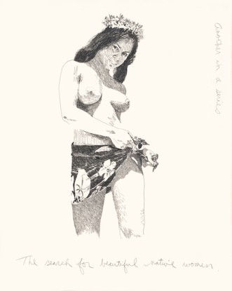Another In A Series (The Search for Beautiful Native Women), 1979, Pencil on paper