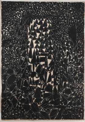 Untitled, c. 1959, Carcoal, ink and tempera on paper mounte don canvas