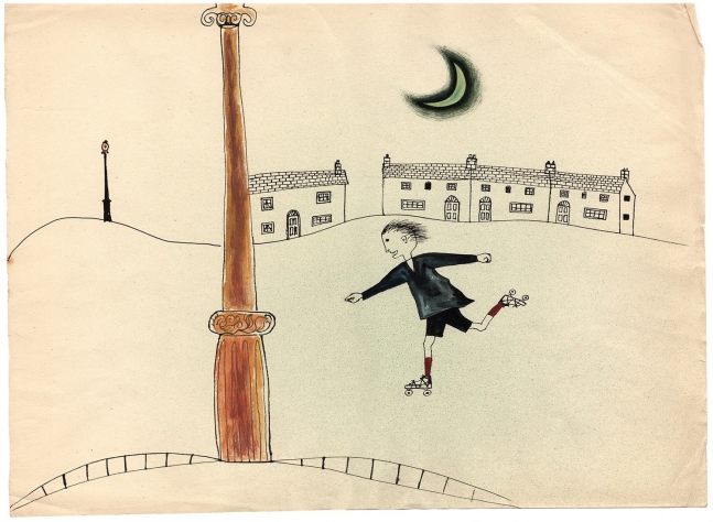 Roller Skating Child, c. 1950s, Ink and watercolor on paper