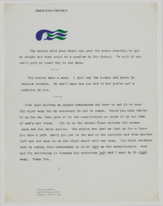 Untitled (The doctor said your heart was good...&quot;), 1970-71, Typewritten text on paper