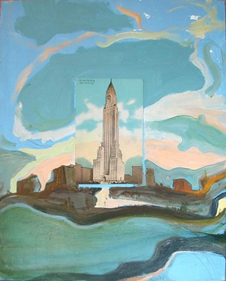 Chrysler Building, 2006, Oil and postcard on wood panel